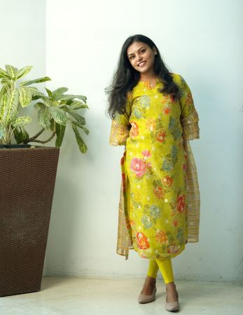 Lime Organza Kurti Set